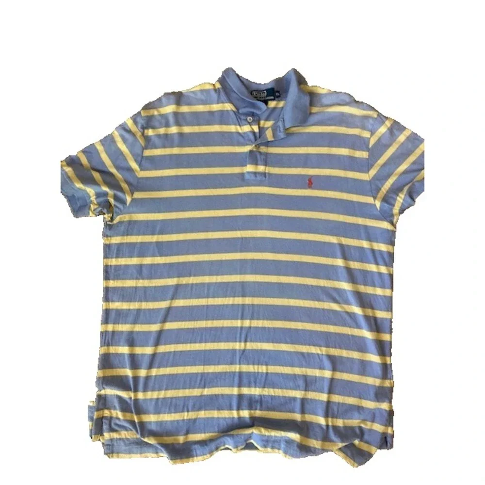 Polo By Ralph Lauren‎ Blue With Yellow Stripes Polo Shirt Size XL